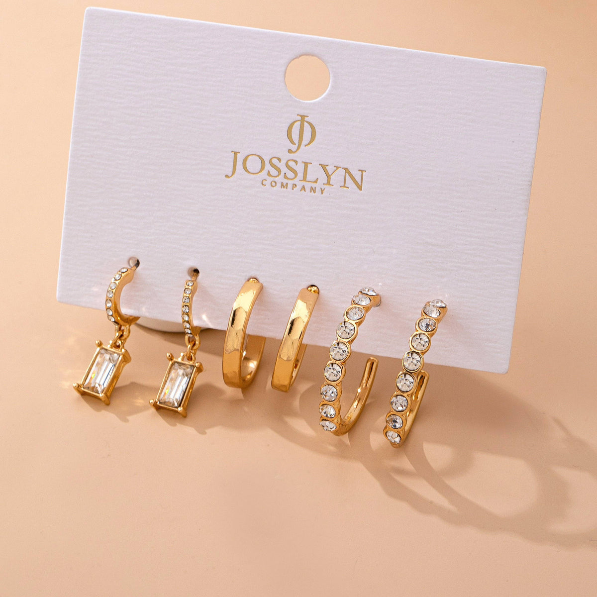 Gold Crystal-Accented Hoop Trio Earrings