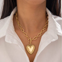 Gold Heart Chunky Pendant Chain Necklace
