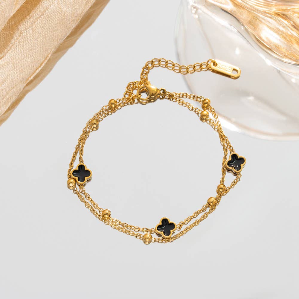 Gold and Black Clover Bracelet