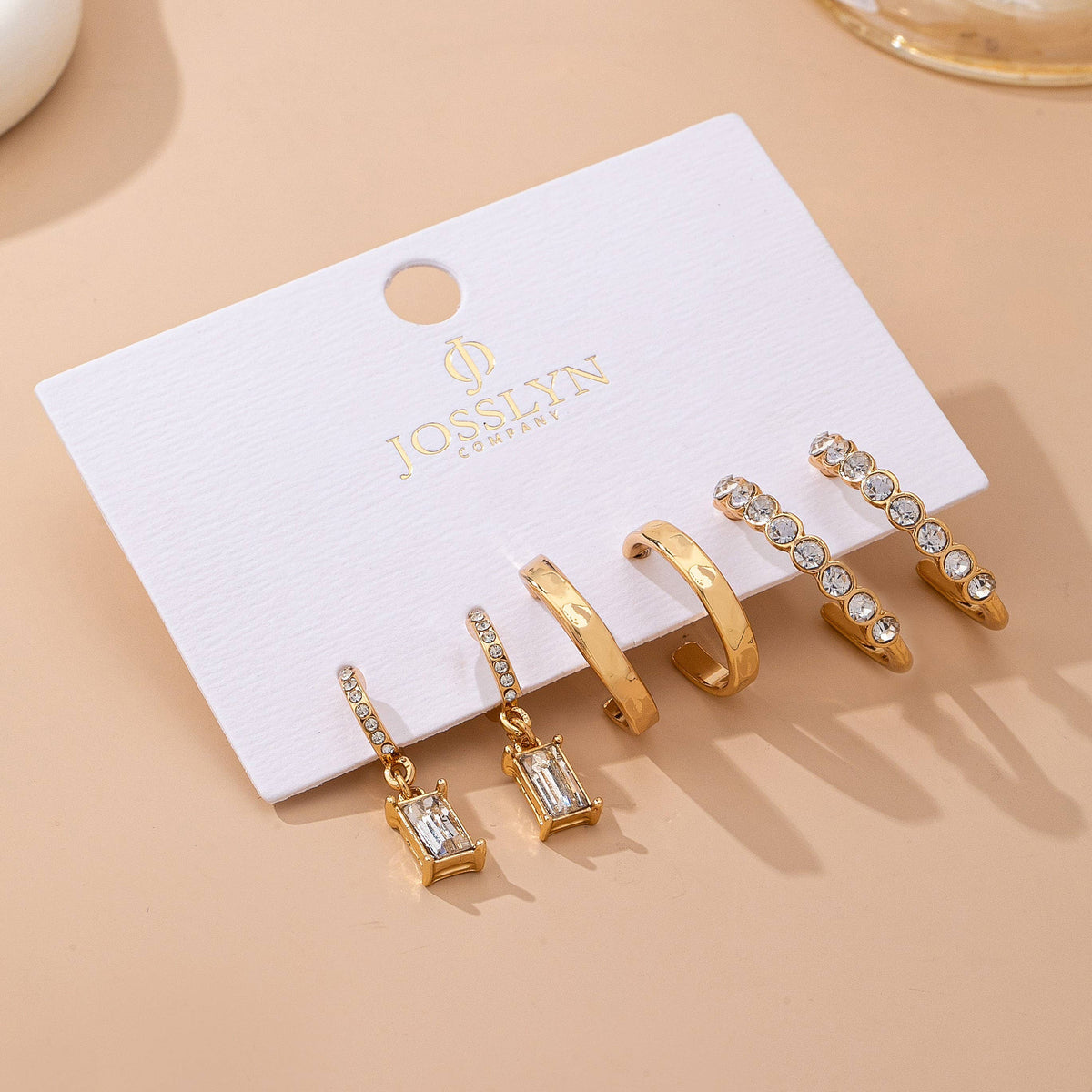 Gold Crystal-Accented Hoop Trio Earrings