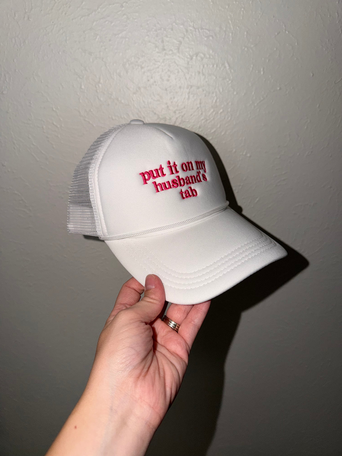 Put It On My Husband’s Tab Mesh Trucker Cap