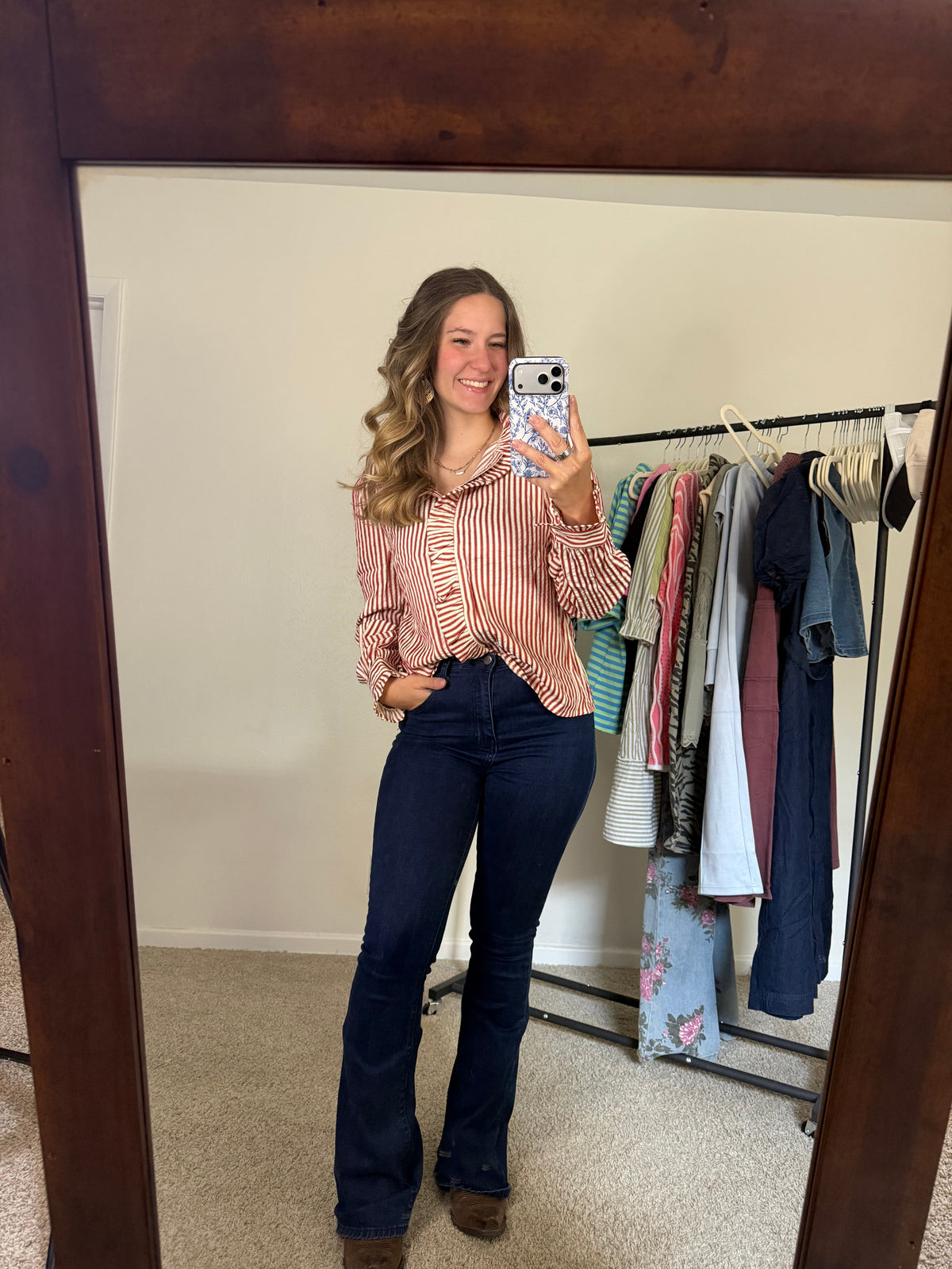 Striped Ruffle Trim Button-Up