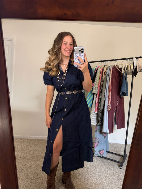 Bubble Sleeve Denim Dress