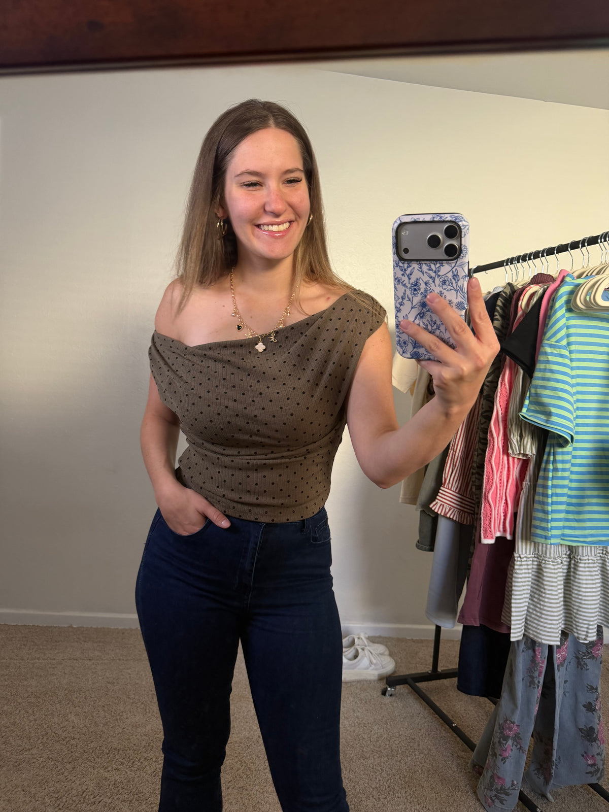 One Shoulder Polka Dot Top