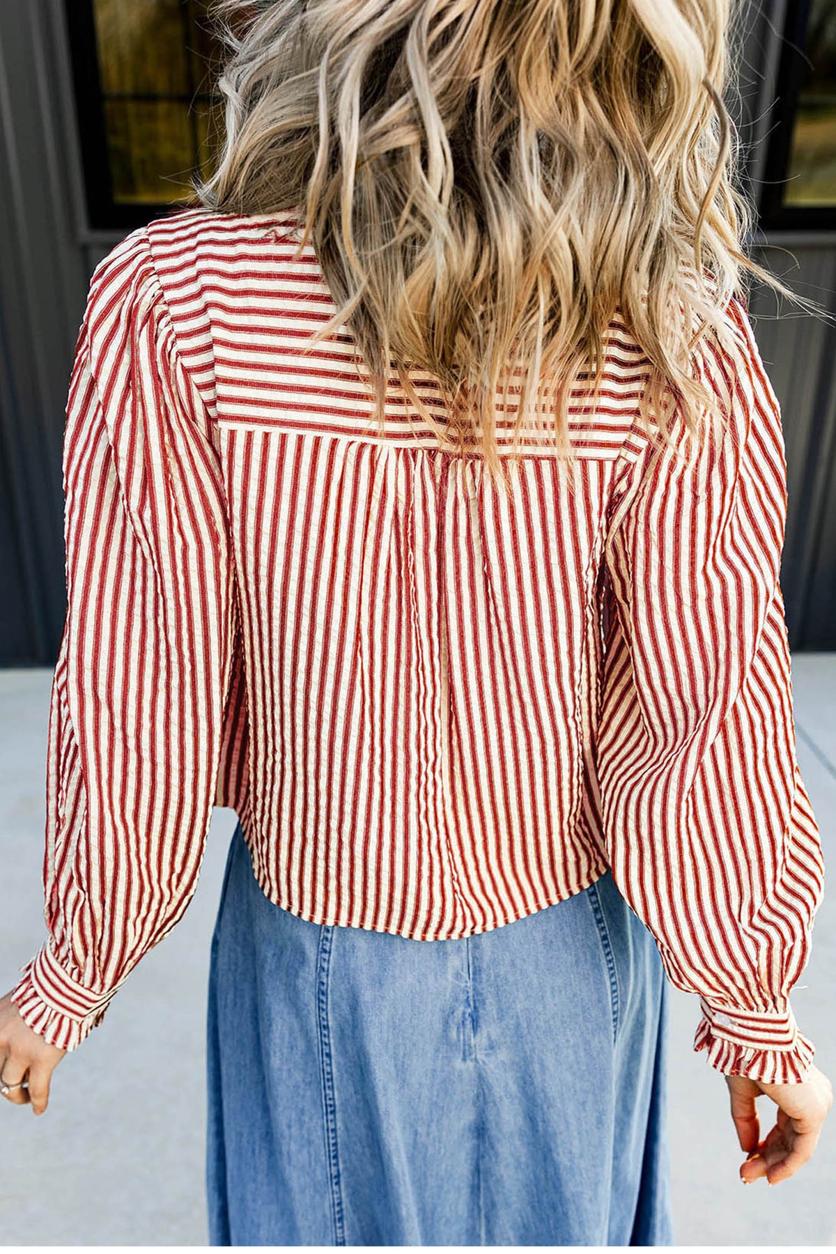 Striped Ruffle Trim Button-Up