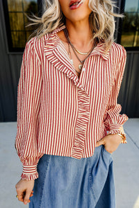 Striped Ruffle Trim Button-Up