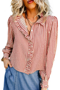 Striped Ruffle Trim Button-Up