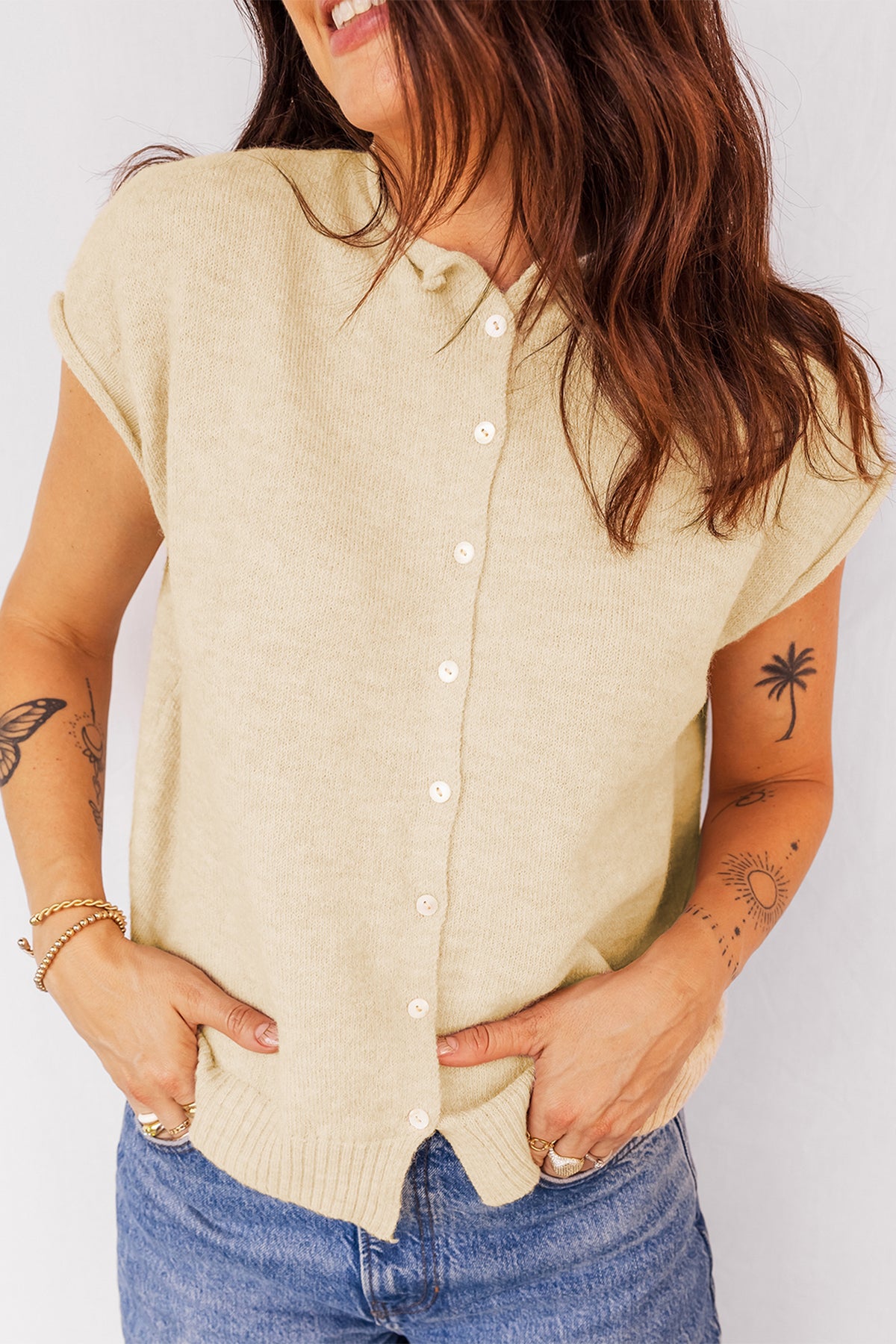 Apricot Buttoned Sweater