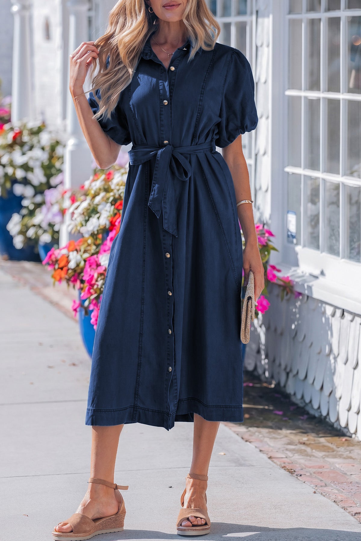 Bubble Sleeve Denim Dress
