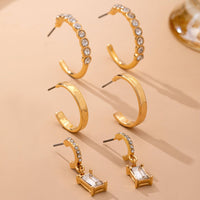 Gold Crystal-Accented Hoop Trio Earrings
