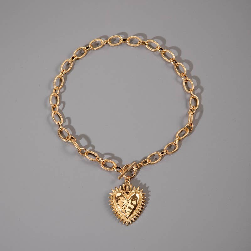 Gold Heart Chunky Pendant Chain Necklace