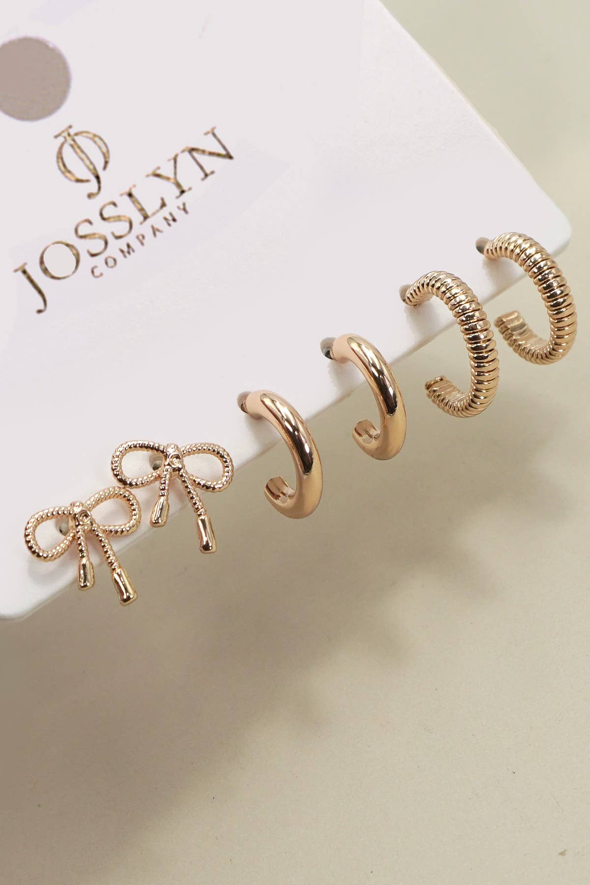 Gold Mini Bow and Hoop Trio Earrings